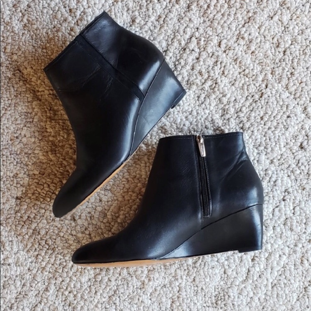Black Leather Coach Ankle Boots